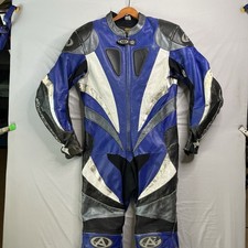 AGV Sport Leather Motorcycle Racing 1pc Suit US 48 Blue Armor Protection *READ picture