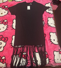 H&M Divided Fringed T-Shirt Dress Size XS Black picture