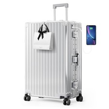 Large Aluminum Framed Suitcase Carry-On Luggage Travel Suitcase TSA USB Port picture