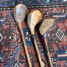 Antique Early 1900s Hickory Wood Shaft Golf Clubs Decor Project Lot Of 3 picture