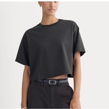 Everlane Womens Black Premium Weight Cropped Tee Organic Cotton Boxy Medium New picture