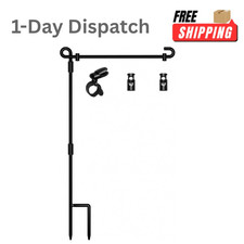 HOOSUN Garden Flag Stand Metal Black 3-Piece + Clip + Stoppers picture