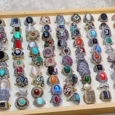 50pcs Lot Wholesale Vintage Crystal Stone Mix Style Metal Jewelry Ring Men Women picture