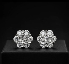 VVS Moissanite Studs Cluster Flower Set Earrings Real 925 Sterling Silver 10.5mm picture