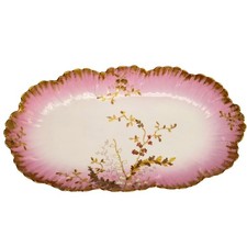 Antique A Klingenberg French Limoges Pink Platter Gold Trim Floral1880s painted picture