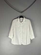 120% Lino Womens White 100% Linen Shirt Size IT 42 US M Button Up 3/4 Sleeve Blo picture