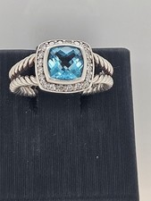 David Yurman Albion Blue Topaz & Diamond Sterling Silver Ring 6.5 picture