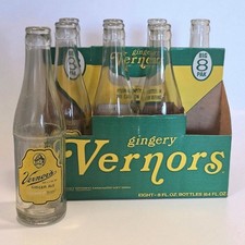 Vintage 50s-60s Vernors Ginger Ale 8 Pak Carrier w/ Glass Soda Bottles Pittston picture