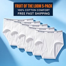 Fruit of the Loom Men's White Briefs Underwear, 5 Pack, Sizes S-5XL picture