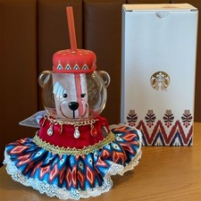 New Starbucks China Bazaar Ethnic Style Limited 16oz Bearista Glass Straw Cup picture