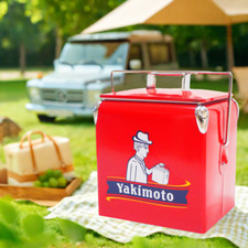 Yakimoto 14Qt Portable Car Cooler,Retro Red Metal Auto Parts Ice Chest -Nice/NEW picture