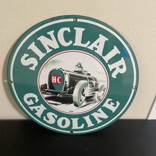 VINTAGE SINCLAIR TRAIN GASOLINE OIL PORCELAIN SIGN picture
