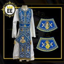 Orthodox Vestment Set – Embroidered Blue Epitrachelion, Epigonation, Belt & Cuff picture
