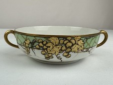 Antique Limoges France GDA Hand Painted Double Handle Bowl Gold Grapes Art picture