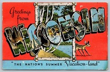  Postcard LARGE LETTER Greetings From WISCONSIN Linen Summer Vacation 1956 A12 picture