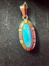 Vintage QVC Sterling Silver Blue Turquoise Oval Pendant picture