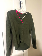 G/FORE Women’s Rib-Knit V-Neck Pullover Sweater Contrast Trim Green XS picture