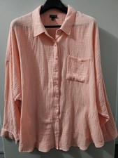 Torrid Top Womens 3X Pink Drop Shoulder Button Up Gauze Crinkle Cotton Pocket picture