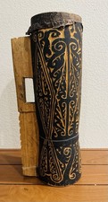 Vintage Asmat Kundu Hand Drum Papua New Guinea Carved Wood Tribal Artifact picture