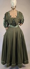 EDWARDIAN GREEN SILK SATIN CASHMERE DRESS W MATCHING LONG PUFF SLEEVE COAT picture