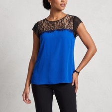 Leifsdottir by Anthropologie Silk Top Size 2 Black Lace Cap Sleeve Cocktail Chic picture