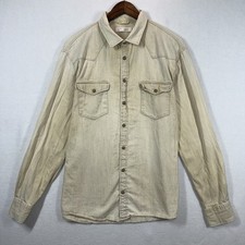 Celio Denim Pearl Snap Shirt Mens XL Beige Tan Western Workwear Overshirt picture