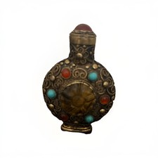 Vintage Gilded Metal Filigree Chinese Snuff Bottle with Cabochons picture