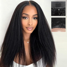 18 Inch Kinky Straight Half Wig Human Hair 180 Density 3 In 1 Beginner Friendly picture
