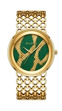 MASTRI Unisex Quartz Dress Watch Gold-Tone Bracelet Green Snake Dial 40mm picture