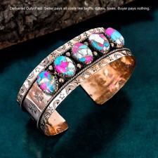 Copper Oval Cotton Candy Turquoise Stone Birthday Wedding Mother New Bangle Cuff picture