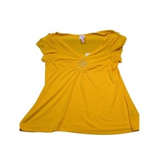 One Step Up Women Top 1X Yellow Rhinestone V-Neck Flutter Sleeve NWT picture