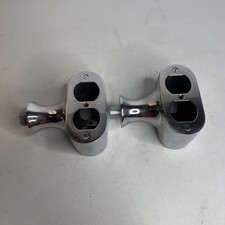 Pair of Vintage Hubbell Chrome Floor Pedestal Outlet Boxes Duplex NOS H702 Mint picture