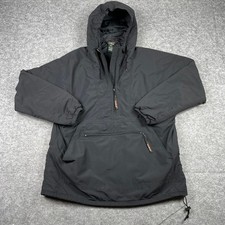 VTG LL Bean Anorak Jacket Mens L Black Insulated Hooded Pullover Half Zip 90s picture