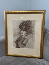 Antique Paul Cesar Helleu Lithograph La Parisienne Seated Woman Framed Appraisal picture