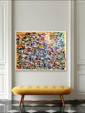 NEW ABSTRACT ART ON CANVAS Original Acrylic Painting  BRIGHT SIGNED 62x48 picture
