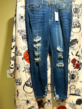 Judy Blue High Rise Cropped Skinny Distressed Stretch Blue Jeans 18W picture