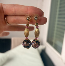 Vintage ITALIAN Venetian Murano  wedding cake Glass dangle EARRINGS Screw picture