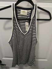 ANTHROPOLOGIE MAEVE BLACK/ WHITE STRIPE RACERBACK TANK TOP IN BLACK SIZE MEDIUM picture