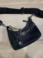 Prada Re-Edition 2005 Black Nylon Shoulder Bag Chain Strap Crossbody Purse Y2K  picture