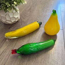 Vintage MCM 3 Piece Hand Blown Fruit & Veggie Glass Bundle picture