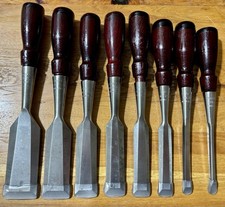 Premium Set of 8 Stanley Marked No. 750 Bevel Edge Socket Chisels picture