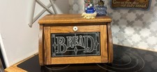 Cornwall Wood Bread Box Black Glass Drop Front 1970s Vtg Country Kitchen Cottage picture