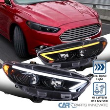 Pearl Black Fit 2013-2016 Ford Fusion Projector Headlights LED Switchback Signal picture