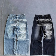 Vintage Letter Pattern Printed Washed Jeans picture