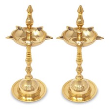 Brass Diya Kerala Samai 10 Inch Traditional Deepak Lamp for Pooja Mandir Diwali picture