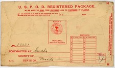 Goldfield Nevada 1909 - red Registered cxl on Package env. + Reno Eureka Transit picture
