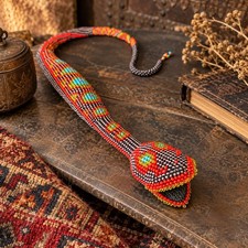 Vintage Turkish Beaded Snake, 1950s Prison Art Folk Art, Handmade Beadwork Serpe picture