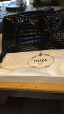 Prada Black Crocodile Embossed Leather Handbag Top Handle Bag picture