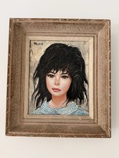 Vintage Etienne Roth Signed Big Eye Girl Oil Painting MCM 1960s Framed picture