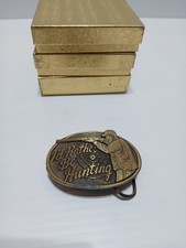Id Rather Be Hunting Belt Buckle . Gold Tone Vintage 1985 Greya American Buckle picture